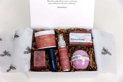 Basket of Berries Luxury Artisan Gift Box | Strawberry + Green Apple + Violet Flower