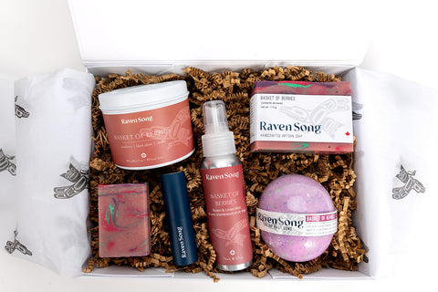 Basket of Berries Luxury Artisan Gift Box | Strawberry + Green Apple + Violet Flower