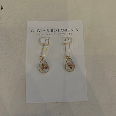 Gold Dangle Earrings | Small Pink Flower