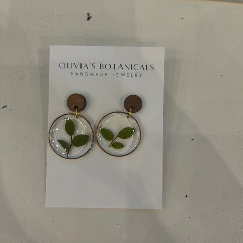 Gold and Wood Dangle Earrings | Leaf