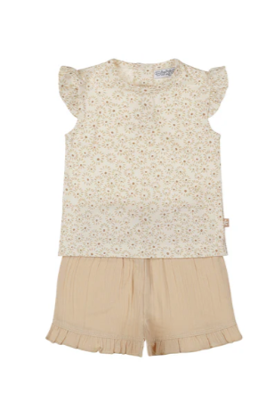OK Kids Dirkje 2 piece babysuit and headband with shorts taupe and cream flowers