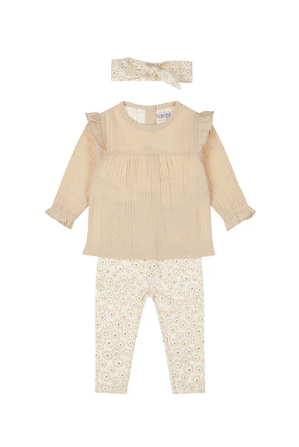 Ok Kids Dirkje 2 piece babysuit headband taupe cream flowers