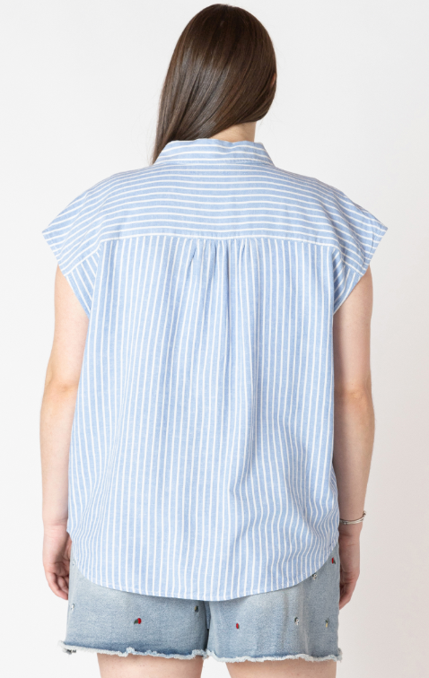 Collared Cap Sleeve Blouse | Chambray/White Stripe