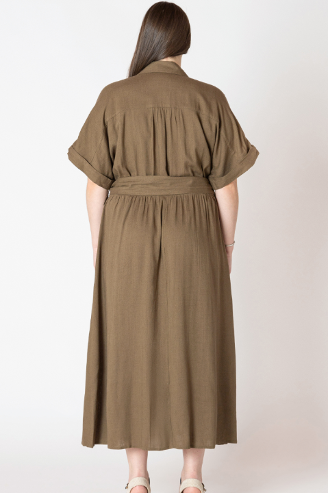 SS Belted Midi Shirt Dress | Olive