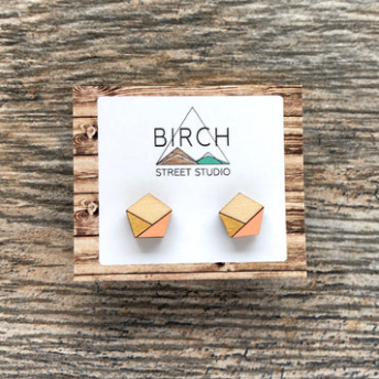 Geometric Peach and Gold Earrings