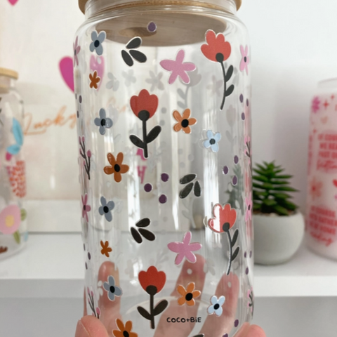 Boho Flowers 16 oz Glass Cup
