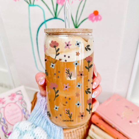 Boho Flowers 16 oz Glass Cup