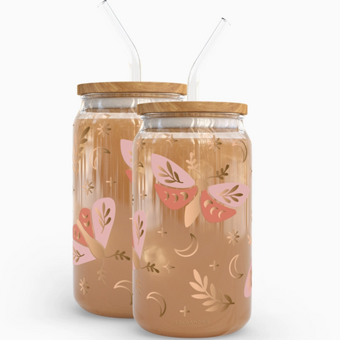 Celestial Boho Moth 16 oz Glass Cup