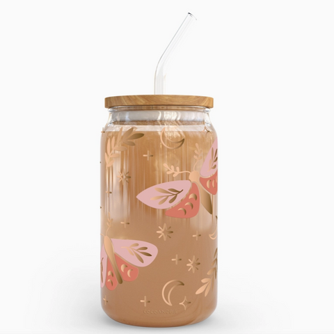 Celestial Boho Moth 16 oz Glass Cup