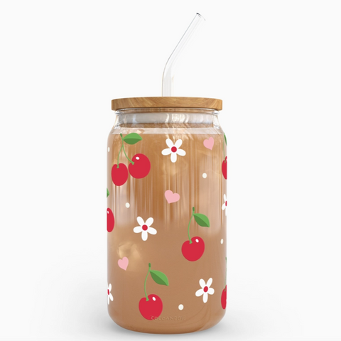 Cherry Hearts 16 oz Glass Cup