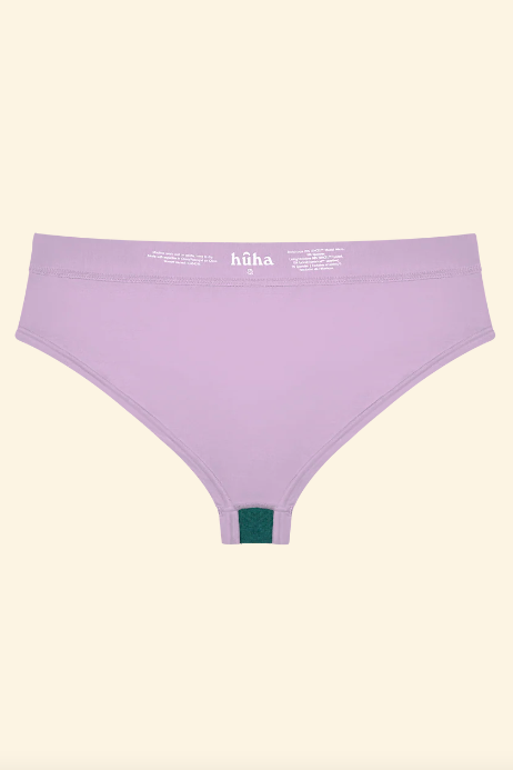 Purple underwear with a visible brand label on a beige background
