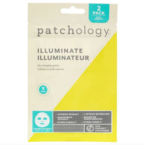 Patchology Illuminate facial mask packaging on a website page