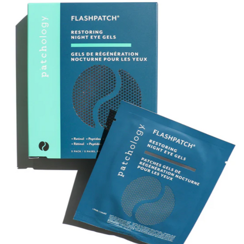 Patchology FlashPatch eye gel packaging on a website page