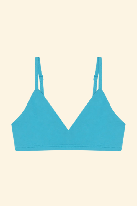 Blue bra on a beige background