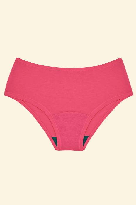 Pink bikini bottom on a beige background