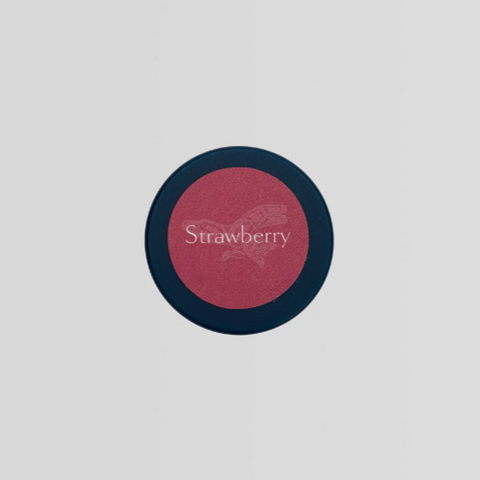 Round label with 'Strawberry' text on a light gray background