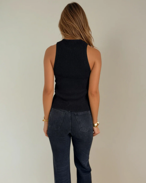 Fiona Ribbed Knit Top | Black