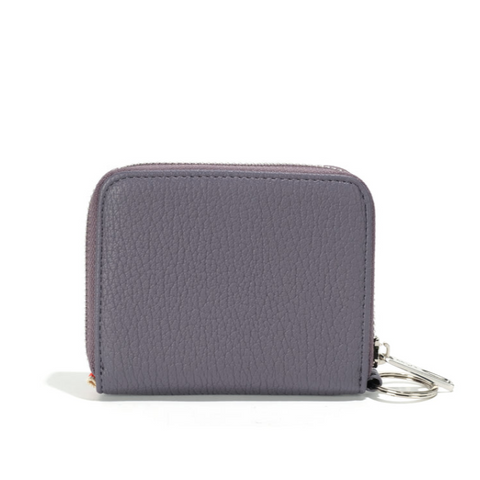 Gray wallet with keychain on a white background