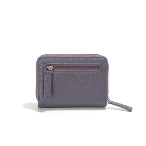 Gray wallet with a strap on a white background, displayed on a product page.