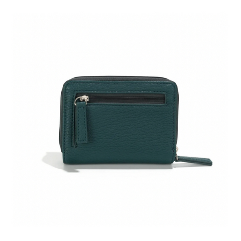 Green wallet with a zipper on a white background