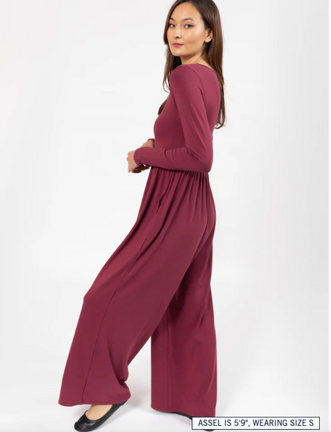 Camille Loose Long Sleeve Romper | Dark Cranberry