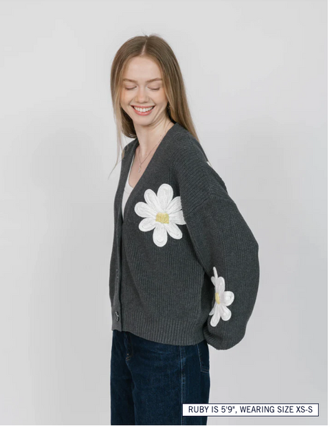 Nora Daisy Cardigan | Dark Grey/Ivory