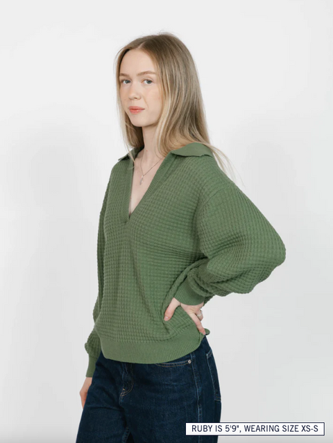 Megan Waffle Sweater | Matcha Green