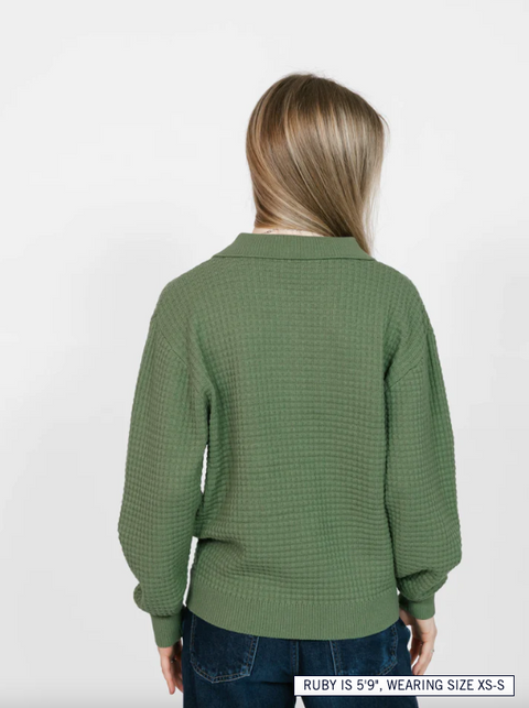 Megan Waffle Sweater | Matcha Green