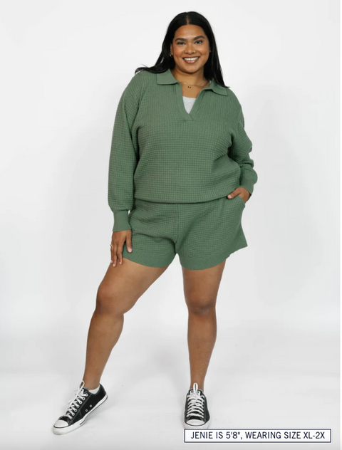 Megan Waffle Sweater | Matcha Green