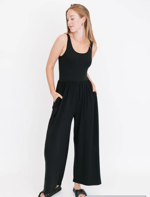 Camille Wide Leg Romper | Midnight Black