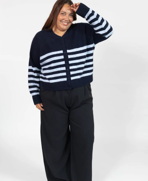 Mabel Striped Short Cardigan | Navy/Blue