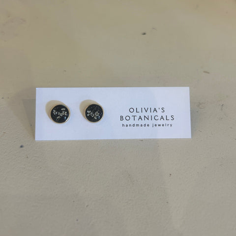 Small Gold Stud Earrings | White Flower with Black Background