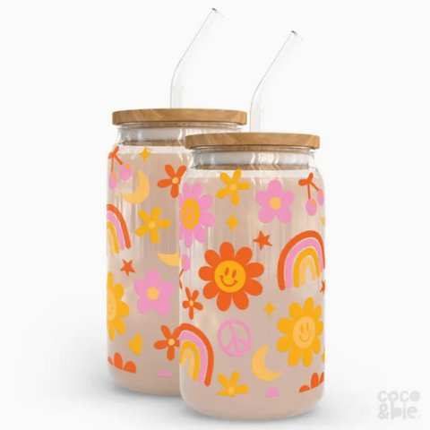 Flower Smile 16 oz Glass Cup