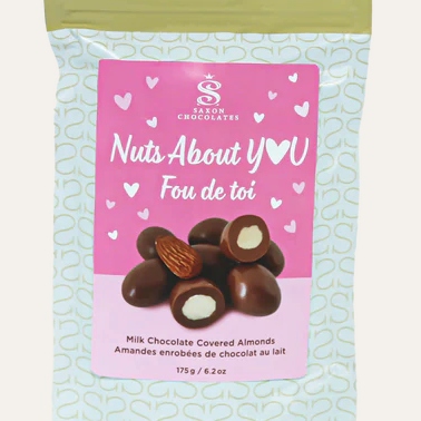 SAXON CHOCOLATE - 'NUTS ABOUT YOU' MILK CHOCOLATE ALMOND POUCH