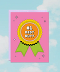 Card with '#1 Best Butt' badge design on a pink background