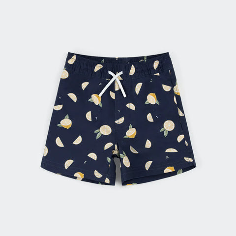 Lemon Print Navy Swim Trunks