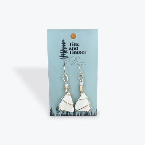Tidal Relic Gold Dangle Earrings | White Pearly Bead