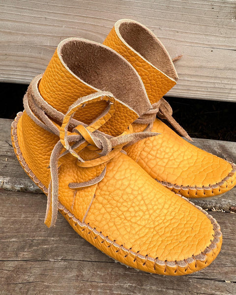 finished hand-sewn moccasins by Indigenous artist