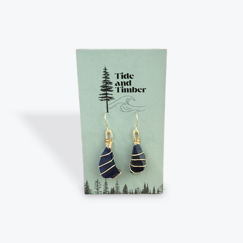 The Tumbled Wrap Gold Dangle Earrings | Dark Blue