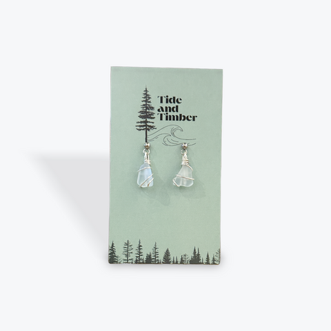 Silver Tumbled Wrap Studs Earrings | Light Blue Tumbled Glass