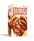 Book titled 'BBQ Deck' with images of grilled meat on a white background