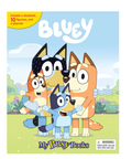Bluey book cover with cartoon characters on a white background