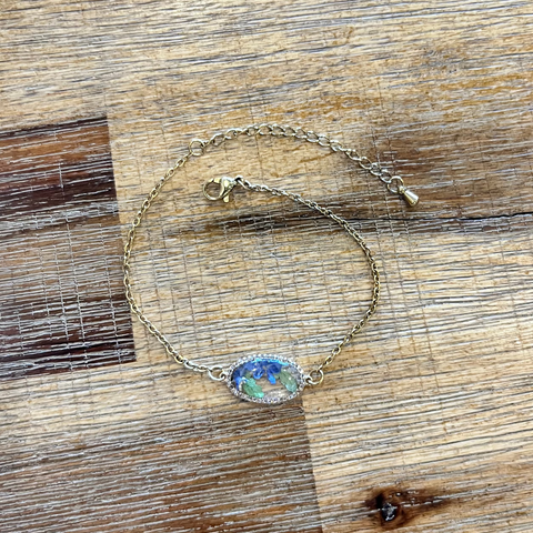 Botanical Gold Bracelet | Oval | Blue Flower