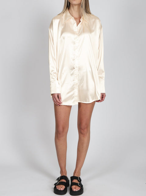 Silk Button Up Dress In Almond Silk