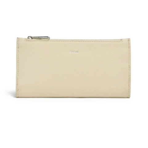 Beige wallet with a zipper on a white background