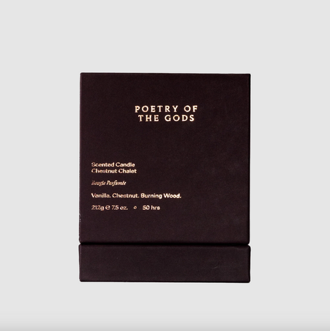 Black box with 'Poetry of the Gods' branding on a white background