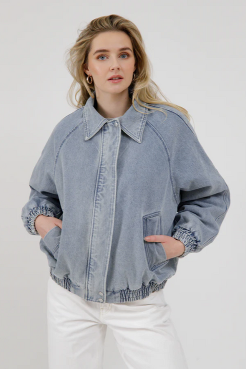 Christine Bomber Jacket | Light Denim Blue