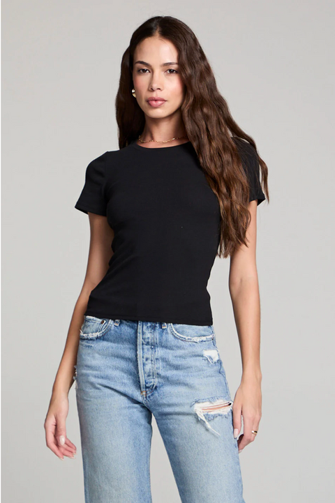 Crew Neck Short Sleeve Slim Tee | Black