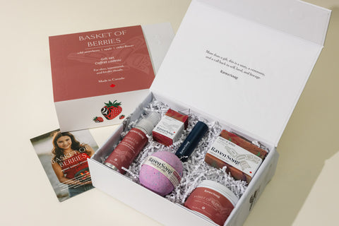Basket of Berries Luxury Artisan Gift Box | Strawberry + Green Apple + Violet Flower