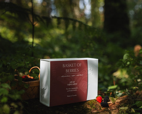Basket of Berries Luxury Artisan Gift Box | Strawberry + Green Apple + Violet Flower